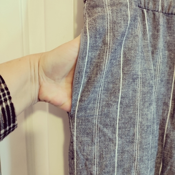 Lane Bryant Womens 16 Linen Blend Cropped Pants Trousers Wide Leg Striped - Picture 9 of 9